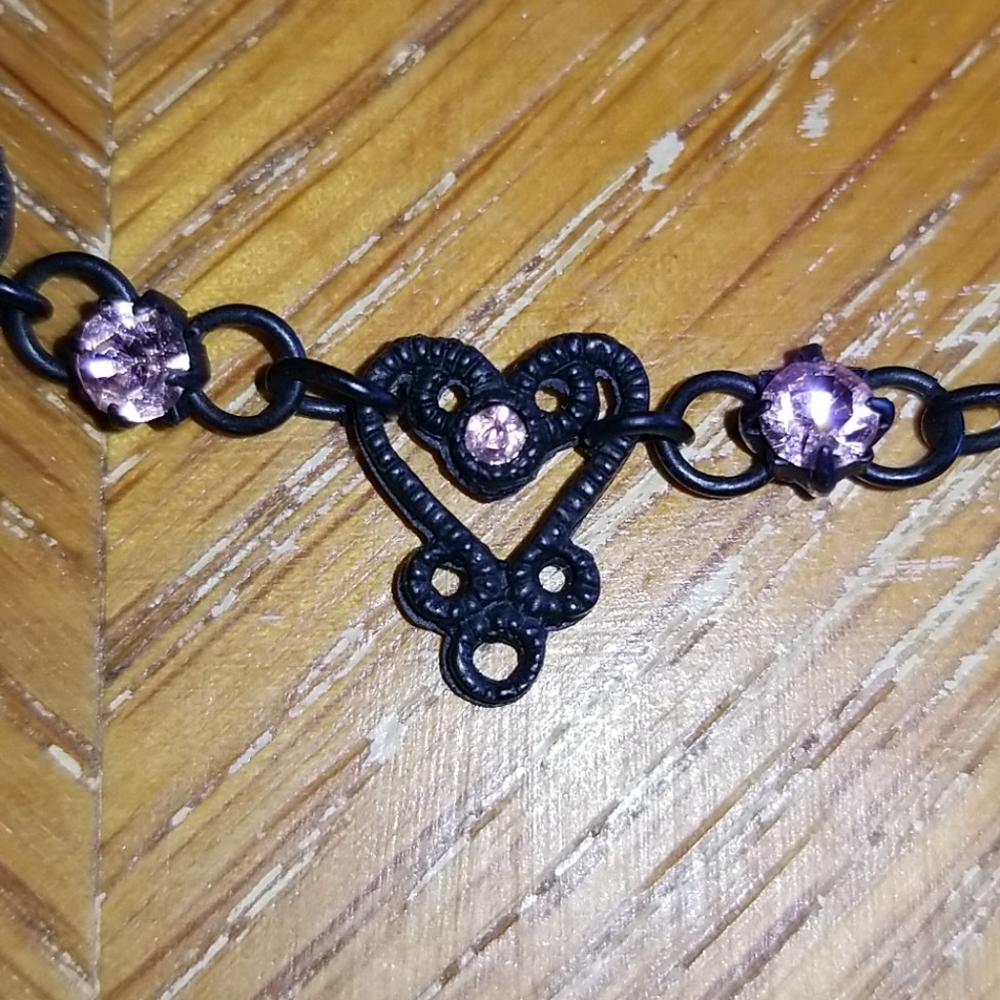 Romantic Black and Pink Heart Necklace / Choker
